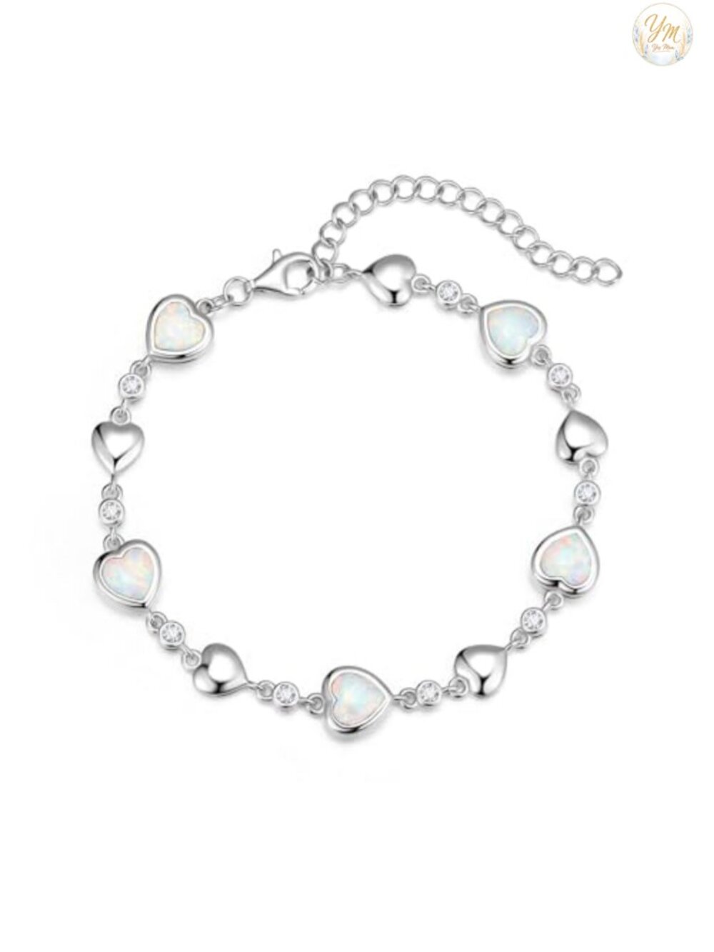 Opal Heart Tennis Bracelet for Women 7 Inch with Extender